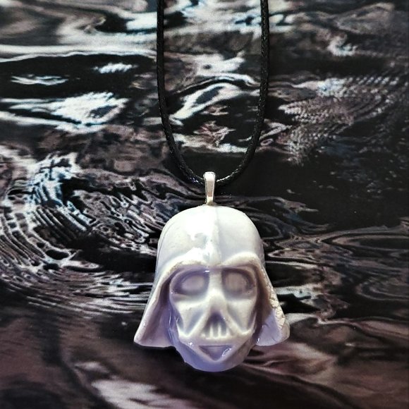 Handmade Ceramic Pale Lilac Darth Vader Pendant Necklace - Picture 10 of 15